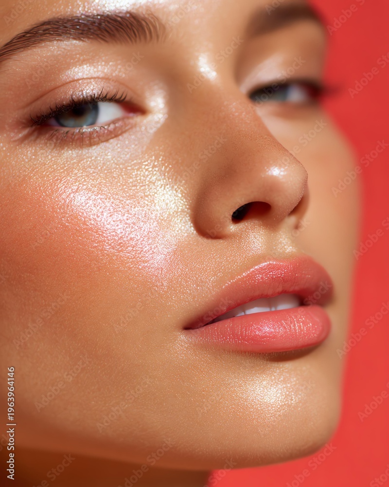 Naklejka premium Close-up of a radiant, fresh-skinned woman.
