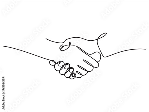 Foto Minimalist continuous line art drawing of a handshake, Handshake Continuous Line