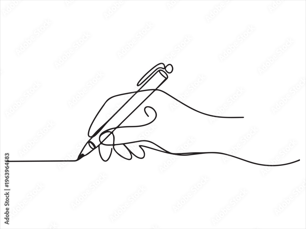 Obraz premium Minimalist line drawing of a hand writing with a pen handwriting vector illustration