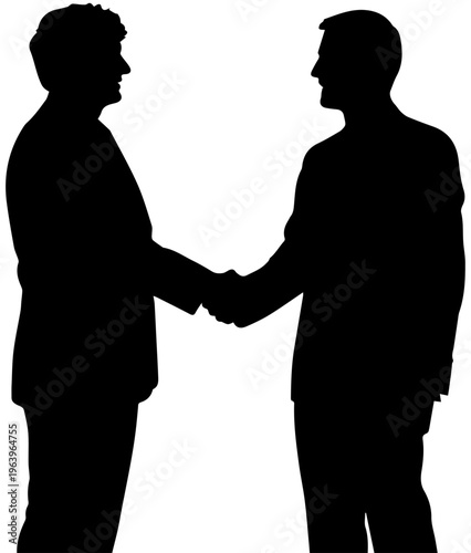 Businessmen Shaking Hands Silhouette Vector Illustration Representing Partnership Agreement and Professional Success Isolated on White Background