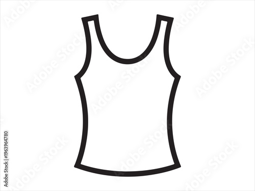 Simple line drawing of a white tank top vector, Outline drawing of sleeveless shirt – clothing apparel vector illustration