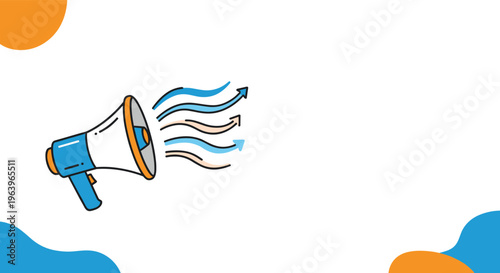 Modern megaphone icon projecting colorful abstract waves signifying broad communication, marketing outreach, and social influence.