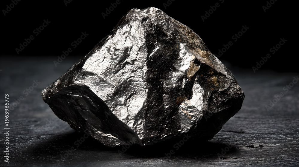 Naklejka premium Raw nickel mineral crystals on the black shale exhibit metallic reflections, showcasing strategic mineral resources and industrial clean energy materials.