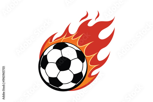 Soccer ball in fire flame vector illustration isolated on white background