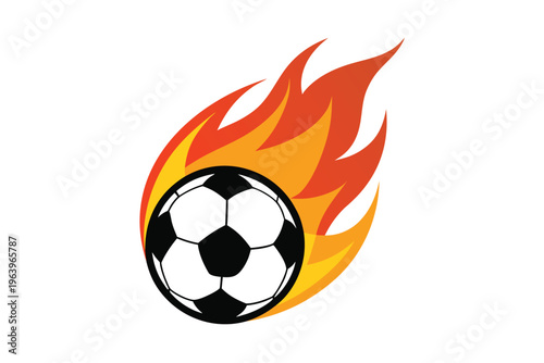 Soccer ball in fire flame vector illustration isolated on white background