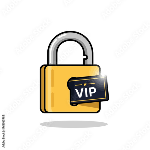 VIP Access Unlocked Golden Padlock with Exclusive Membership Card Illustration