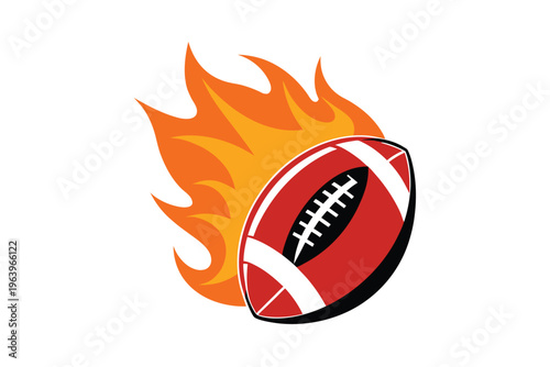 American football ball in fire flame vector illustration isolated on white