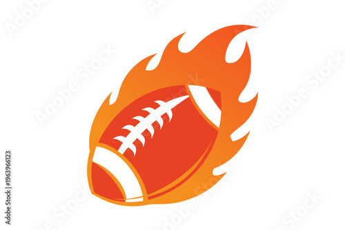 American football ball in fire flame vector illustration isolated on white