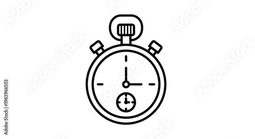 Classic stopwatch icon with fine lines and circular dials represents time management, countdown functions, and precise measurement for sports or business.