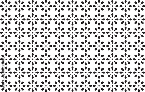 Seamless floral dot pattern with minimal black decorative elements background, ideal for textile, wallpaper, wrapping paper, and modern surface design.