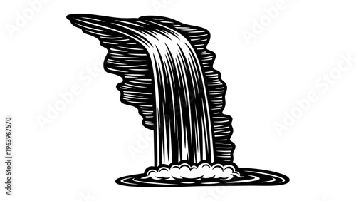 Monochromatic Waterfall Illustration with Crashing White Water and Splash