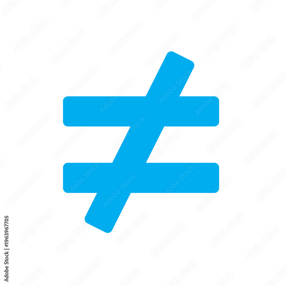 Obraz premium A bright blue not equal to mathematical symbol is presented against a stark white backdrop, signifying a lack of equality or sameness.