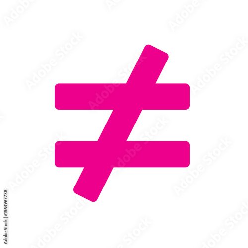 Canvas Print A vibrant pink not equal to mathematical symbol stands out clearly on a pure white background, representing inequality or difference