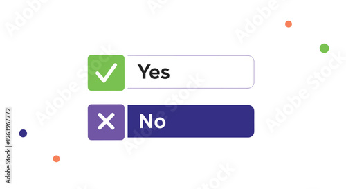 Interactive interface elements showing yes and no buttons with a checkmark and cross symbol on a clean background for digital decision making.