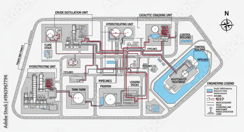 Detailed Schematic of a Nuclear Power Plant Layout and Infrastructure.
