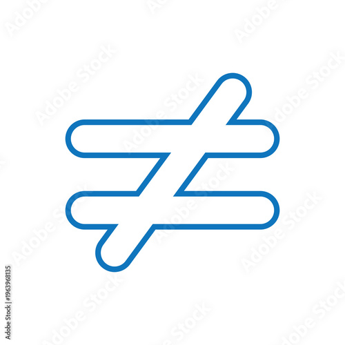 Slika na platnu Inequality sign, outlined in blue, signifies a clear distinction or lack of equivalence between two values, crucial in logical and mathematical expressions for visual communication