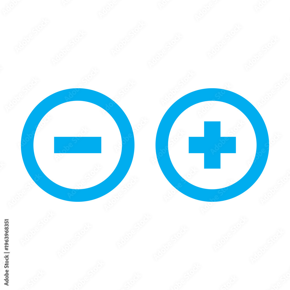 Obraz premium Light blue square set contains rounded icons for reduction and enlargement, clearly visible on the clean white backdrop.