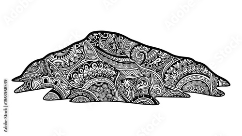 black and white illustration of a bear with intricate patterns