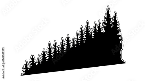black silhouette of pine trees on a white background