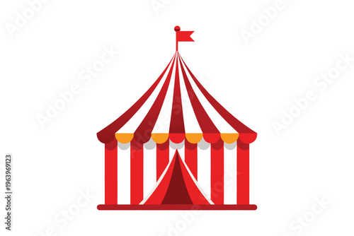Classic red and white striped circus tent vector illustration.
