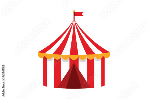 Classic red and white striped circus tent vector illustration.