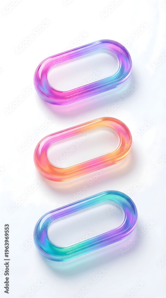 custom made wallpaper toronto digital3D glossy capsule buttons set with vibrant gradients, glassmorphism UI pill icons isolated on white background
