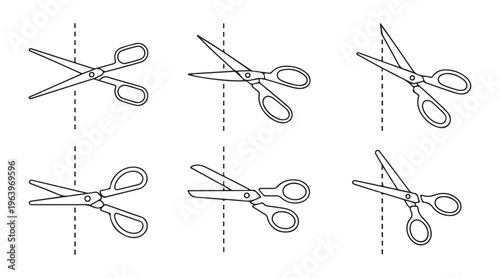 Set of line icon scissors with dotted line for cut here or coupon symbol, simple flat design outline art vector.