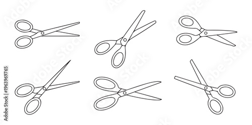 Set of black outline scissors icon vectors isolated on white background for cutting tools and school supply.
