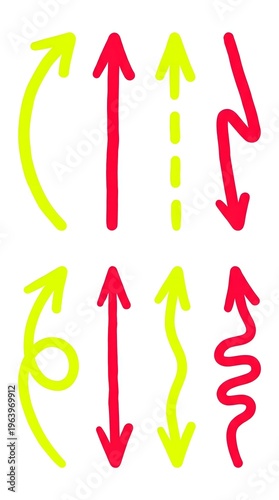 Wallpaper Mural Hand drawn arrow collection in red and lime green, doodle arrows set with various shapes isolated on white background
 Torontodigital.ca