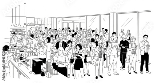 A large group of people gathered in a busy indoor space, possibly a market or event.