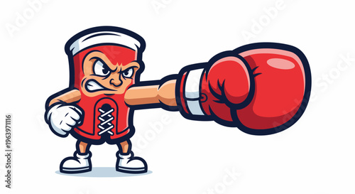 Cartoon boxing glove character with punch action on white background