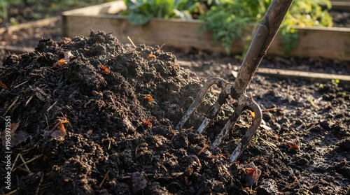 Wallpaper Mural Rich Finished Compost Soil Being Turned with a Garden Fork Torontodigital.ca