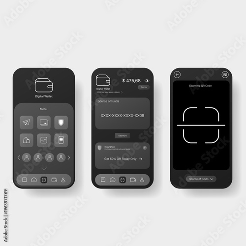 Modern digital wallet mobile app UI template design