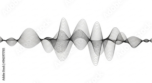 Abstract sound wave visualization with elegant oscillating lines on a white background representing audio frequencies