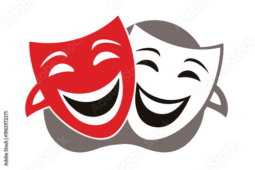 Theater comedy masks vector illustration, drama and entertainment symbol isolated on white background