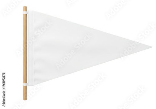 A simple triangular flag attached to a wooden pole waving in the wind isolated on transparent background
