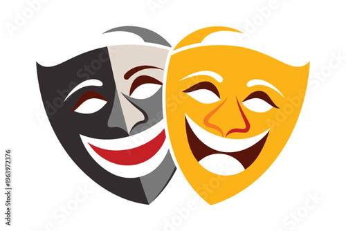 Theater comedy masks vector illustration, drama and entertainment symbol isolated on white background