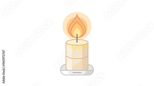 A single burning white candle.