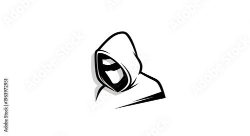 Minimalist vector illustration of an anonymous hooded figure, symbolizing mystery, digital privacy, and the abstract concept of a hidden hacker or online security guardian