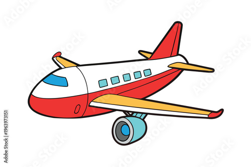 Commercial airplane vector illustration, red and white passenger plane isolated on white background