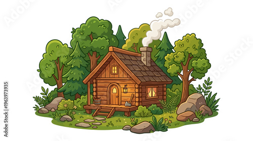 A small brown wooden log cabin.