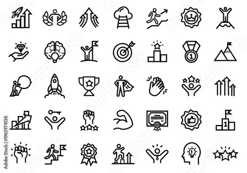 Motivation icon set. Editable line icons. Vector illustration.