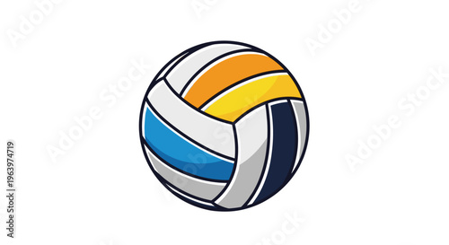 Professional volleyball with a distinct blue yellow and white color pattern isolated on a clean white background for sports equipment.