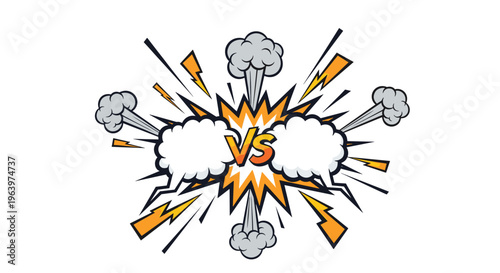 Comic book style versus explosion graphic with white clouds and yellow lightning bolts suitable for competitive gaming or fight scenes.