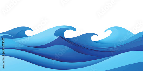 Abstract blue water wave splash background vector illustration. Vibrant cartoon ocean wave vector with splash and foam on white background, water wave, kids themes, and digital art.