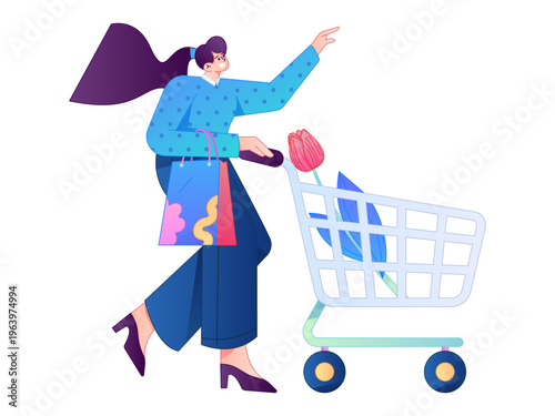 Holiday shopping people doing e-commerce online shopping flat vector concept operation hand drawn illustration
