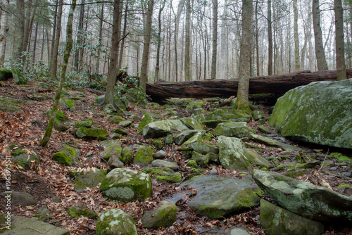 river of rocks flows downhill as the mountain erodes away over millenia