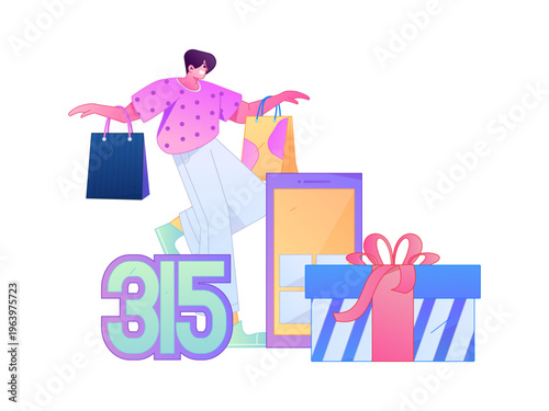 Holiday shopping people doing e-commerce online shopping flat vector concept operation hand drawn illustration
