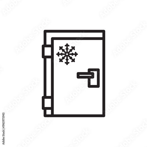 Cold storage door icon. Refrigeration tech, represents insulated barrier hardware, thermal seal tools, industrial freezer door systems, cold chain logistics gear, and energy-efficient climate control.