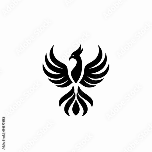 Elegant black phoenix logo symbolic bird design with extended wings